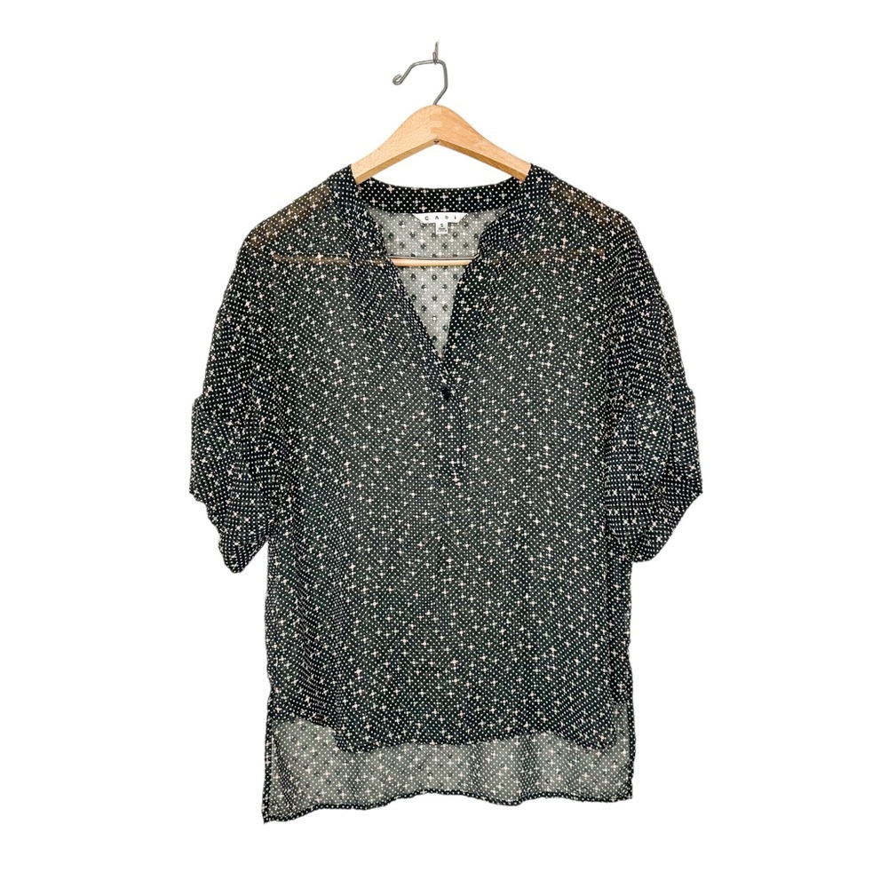 Cabi Womens Oversized Polka Dot Semi Sheer Boxy High Low Blouse #239 Small S